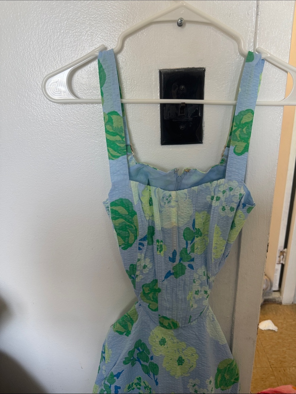 Blue Green Floral Sundress with Square Neck